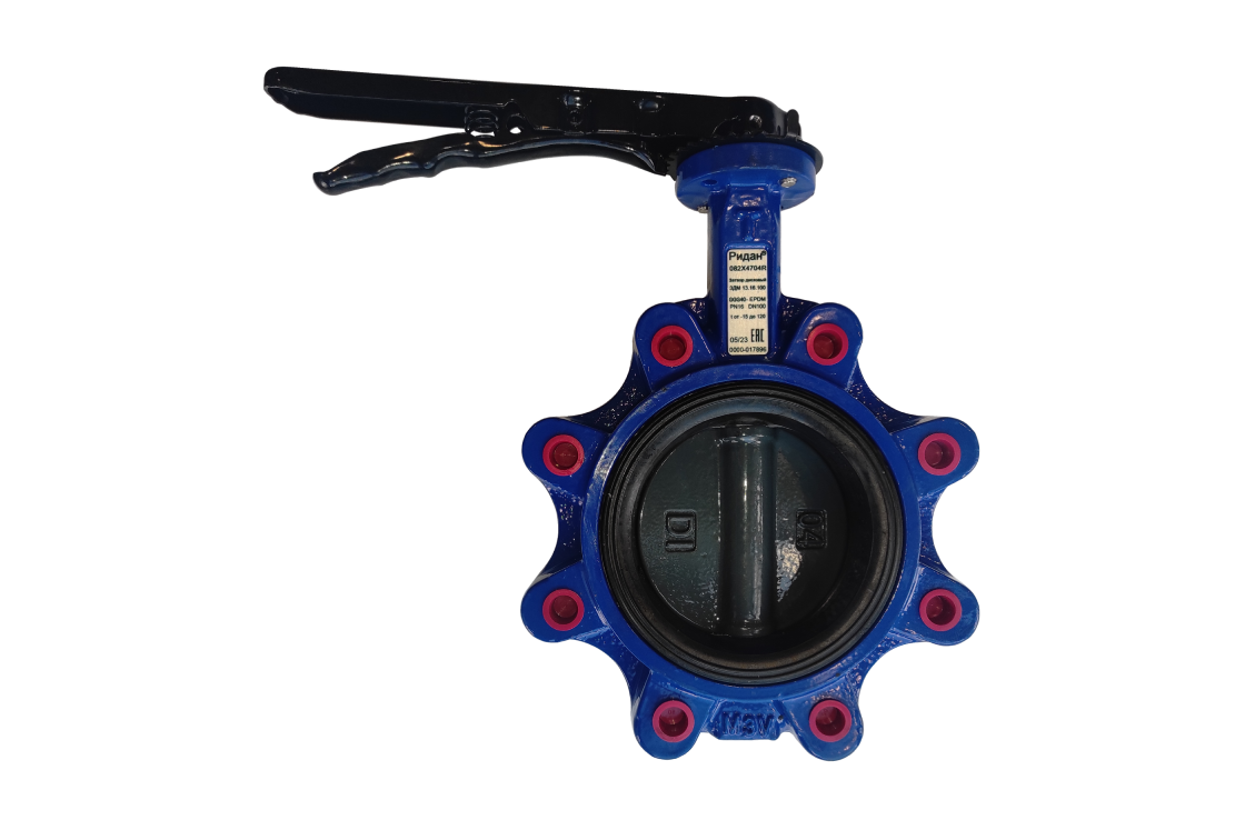 Ридан 082X4703R — Затвор дисковый с резьбовыми проушинами ЗДМ 13.16.80 PN16, DN80, с рукояткой, корпус GG25, диск чугун RAL5002