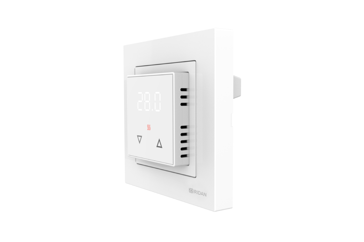 21RT0103R — Терморегулятор Ridan Room, белый, IP 21, размеры 84 x 84 x 50 мм, диапазон регулирования температуры 5...40 °С